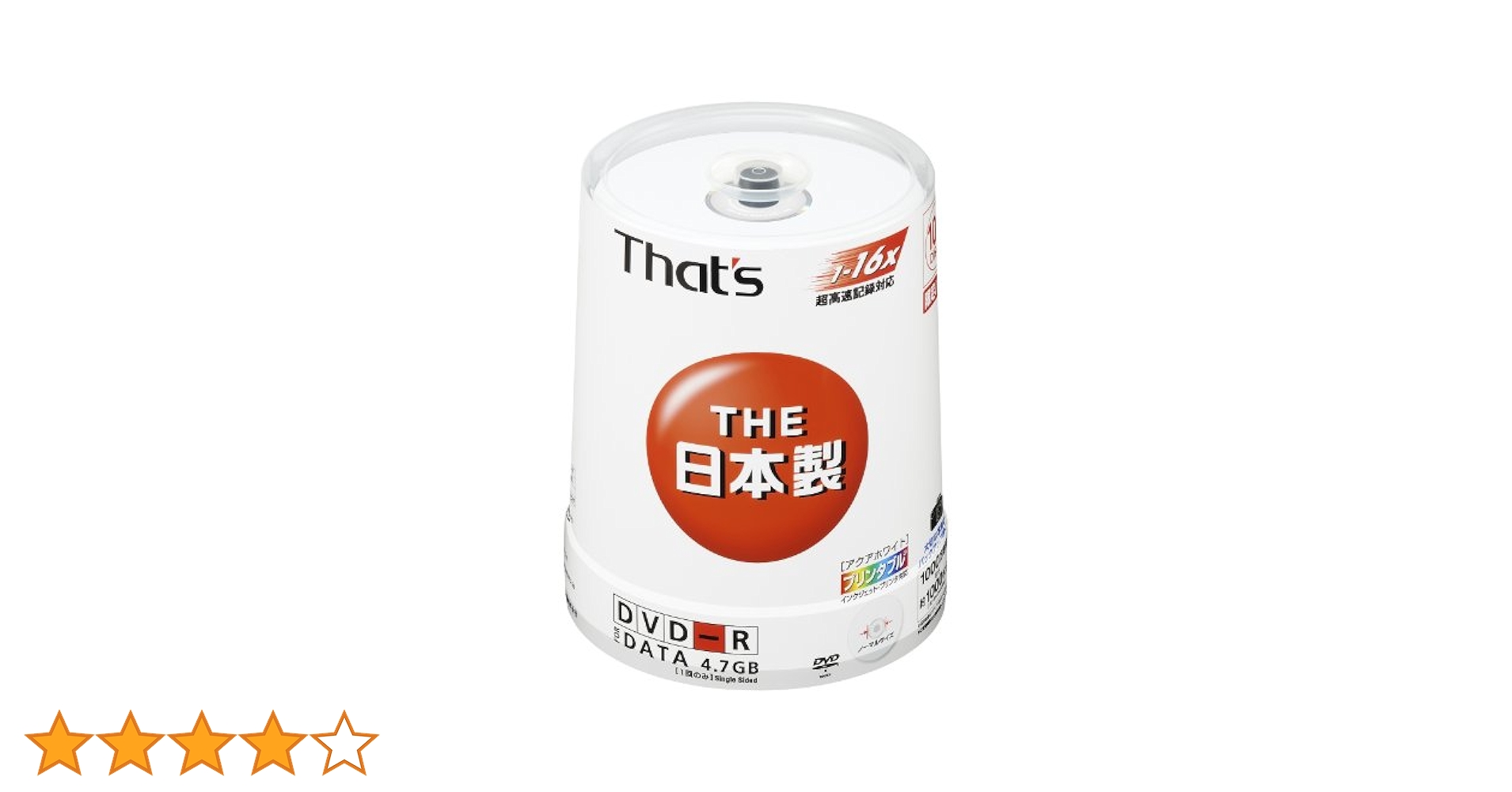 太陽誘電　DVD-Rデータ用 16倍速 100枚組　DR-47AWPY100BN ヨドバシ.com - 太陽誘電 That's ザッツ データ用DVD-R 4.7GB 1